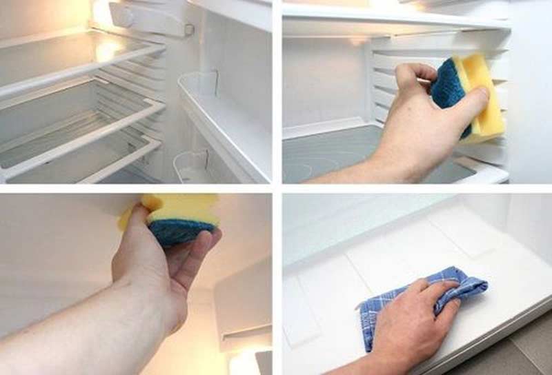 Femme qui nettoie à l'intérieur du réfrigérateur
