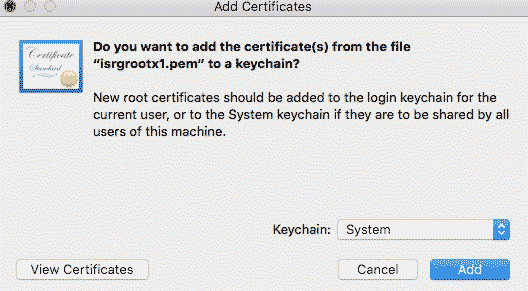 autoriser le certificat root x1